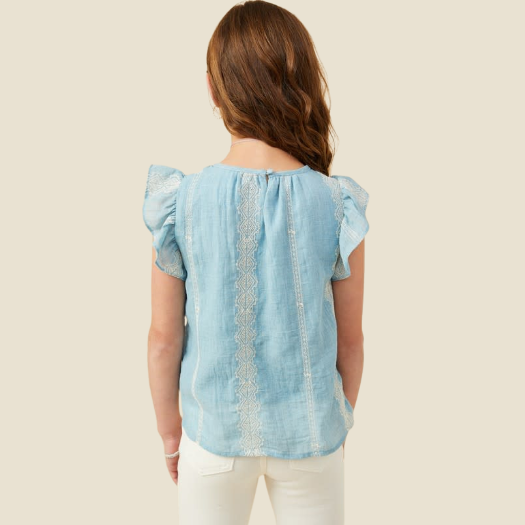 Girls Eyelet Embroidered Ruffled Detail Tank