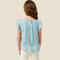 Girls Eyelet Embroidered Ruffled Detail Tank