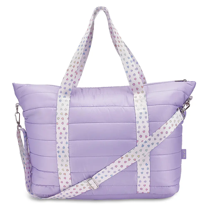 Purple Puffer Tote w/ Rainbow Straps