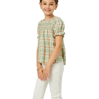 Plaid Smocked Square Neck Baby Doll Top