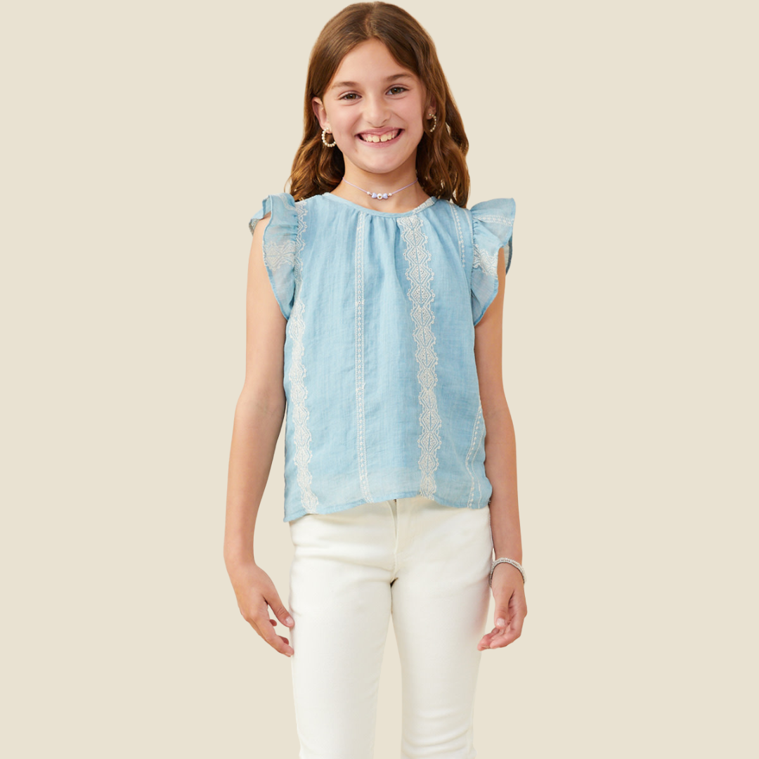 Girls Eyelet Embroidered Ruffled Detail Tank