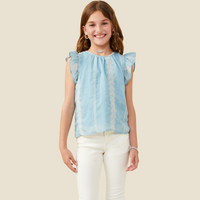Girls Eyelet Embroidered Ruffled Detail Tank