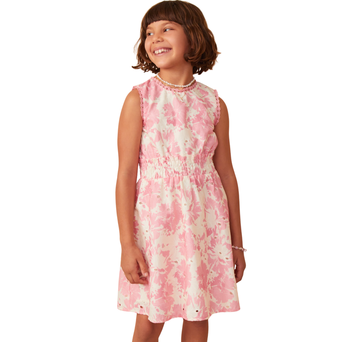 Sleeveless Eyelet Printed Dress