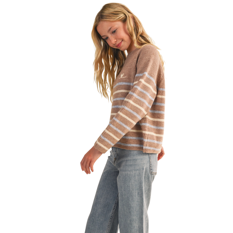 Wide Tunic Striped Pull Over Sweater