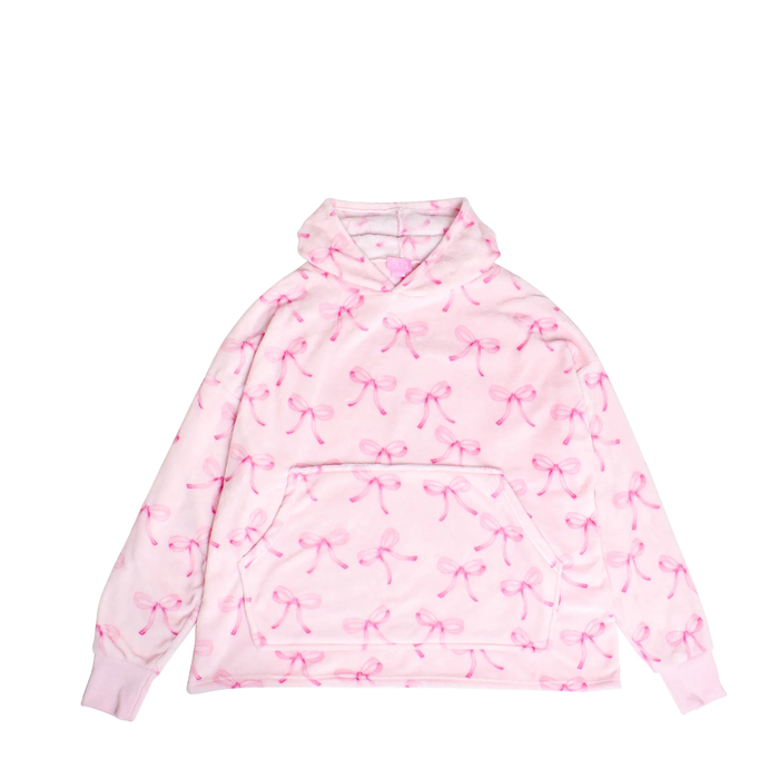 Fleece Oversized Blanket Hoodie | Pink Bow Print