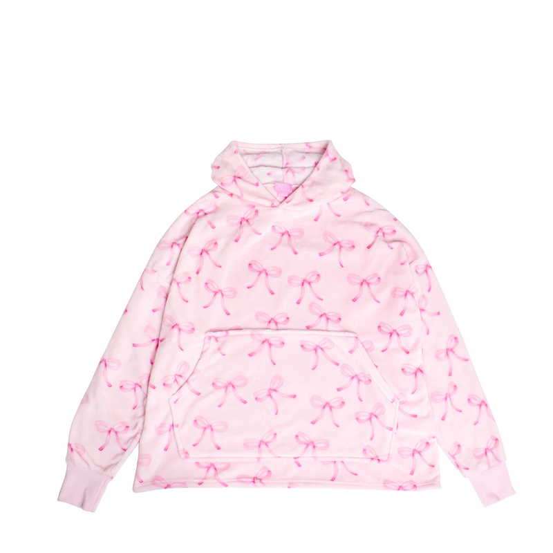 Fleece Oversized Blanket Hoodie | Pink Bow Print