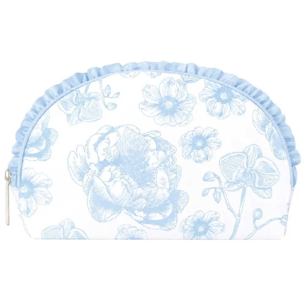Beautiful Blue Toile Oval Cosmetic Bag