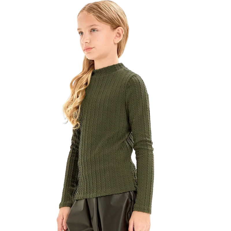 Embossed Knit Short Puff Sleeves Top