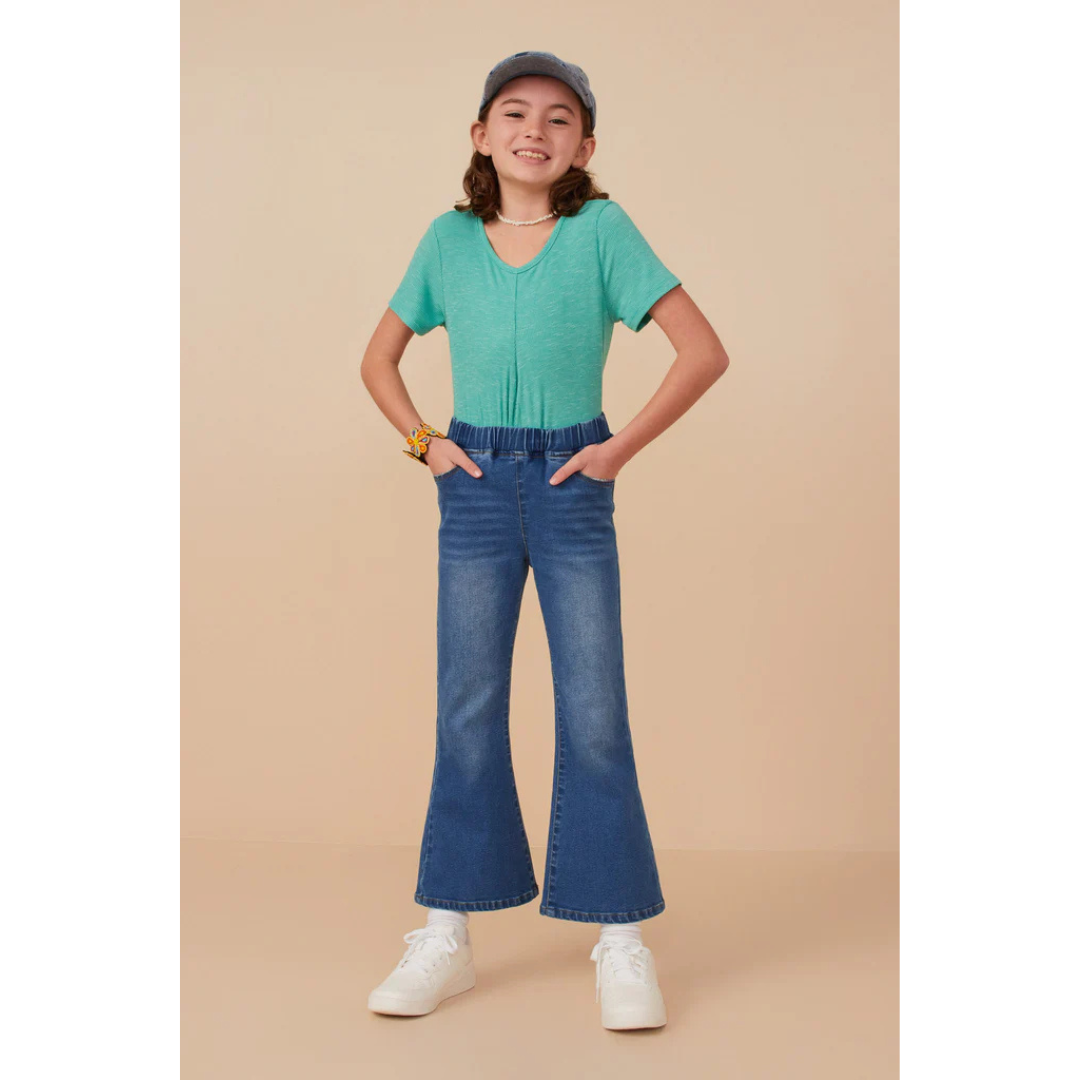 Elastic Waist Straight Leg Denim Jeans