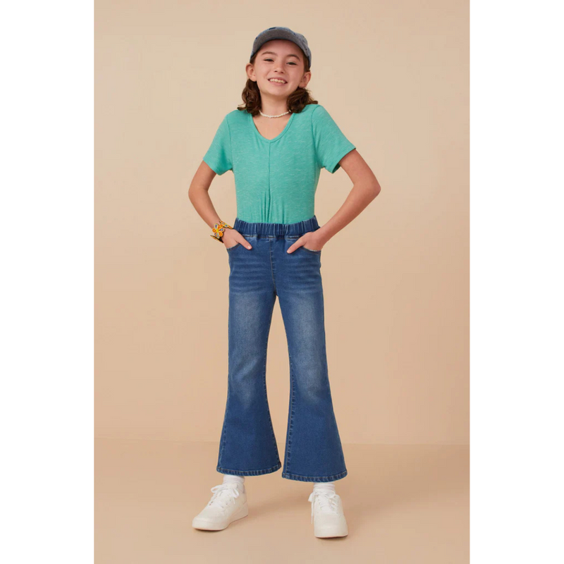 Elastic Waist Straight Leg Denim Jeans