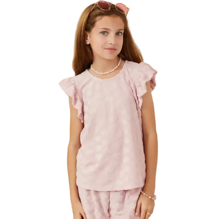 Terry Heart Textured Ruffled Tank