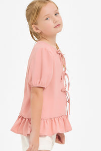 Ribbon Tie Front Ruffle Blouse