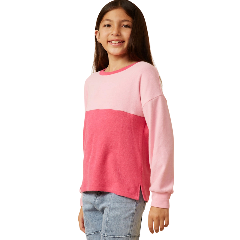 Soft Brushed Color Block LS Knit Top