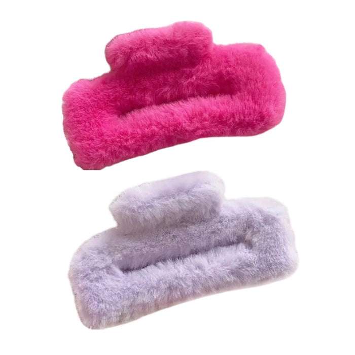 Furry Fuzzy Large Hair Claw Clips in Pink & Purple
