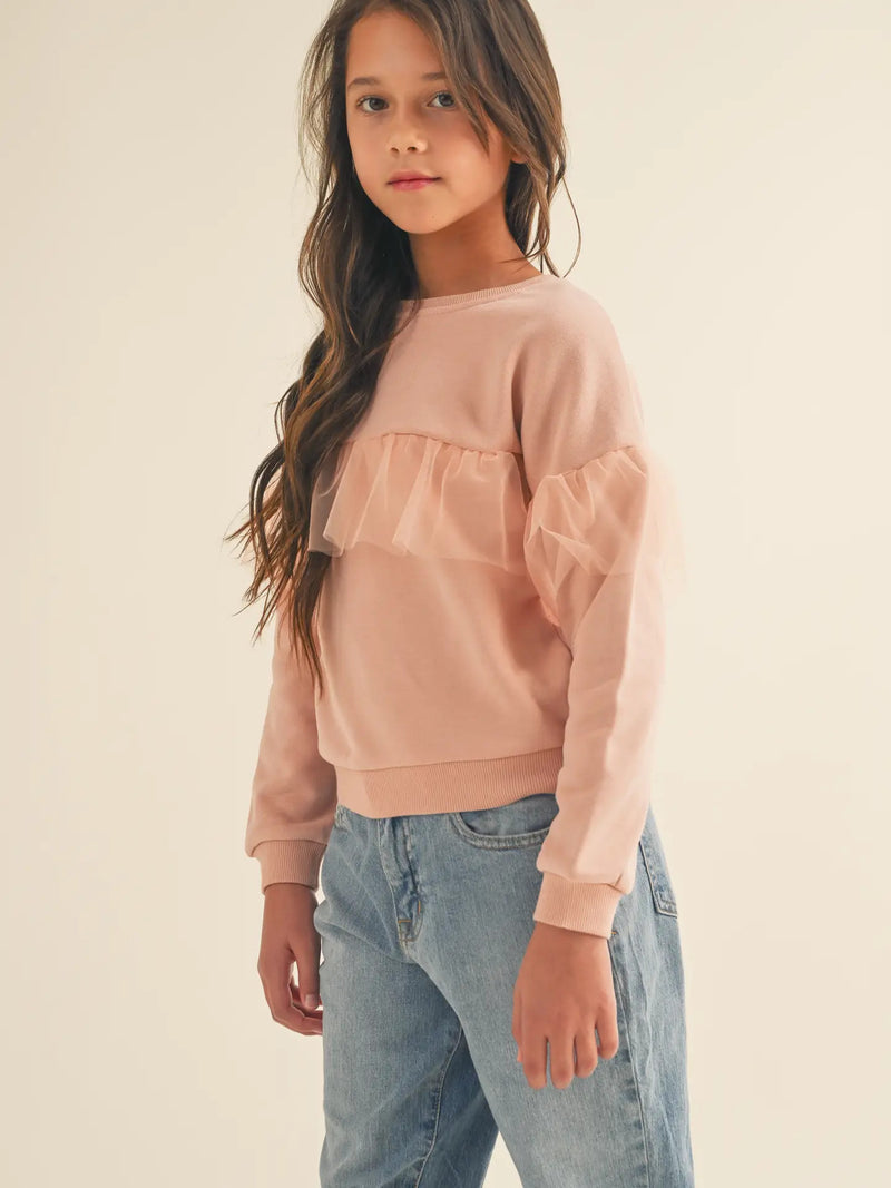 Mesh Ruffle Sweatshirt