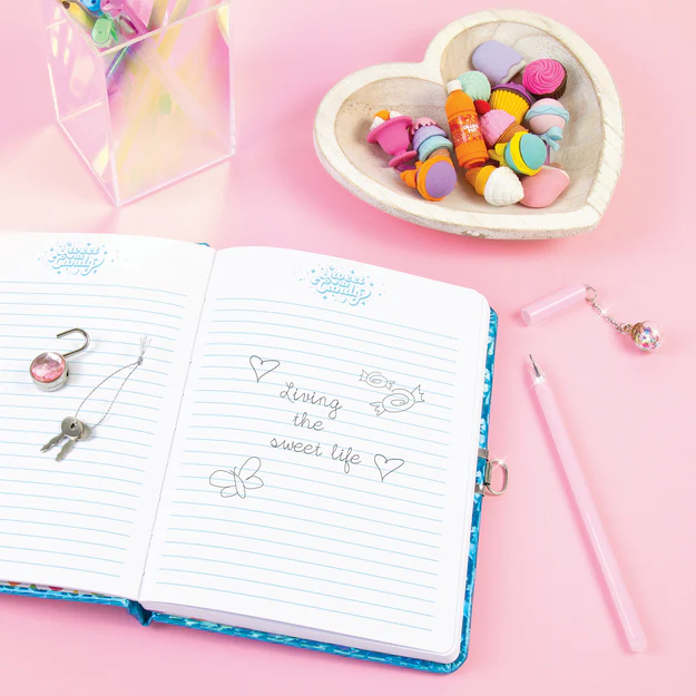 Bubble Gum Glitter Locking Journal  with Pen