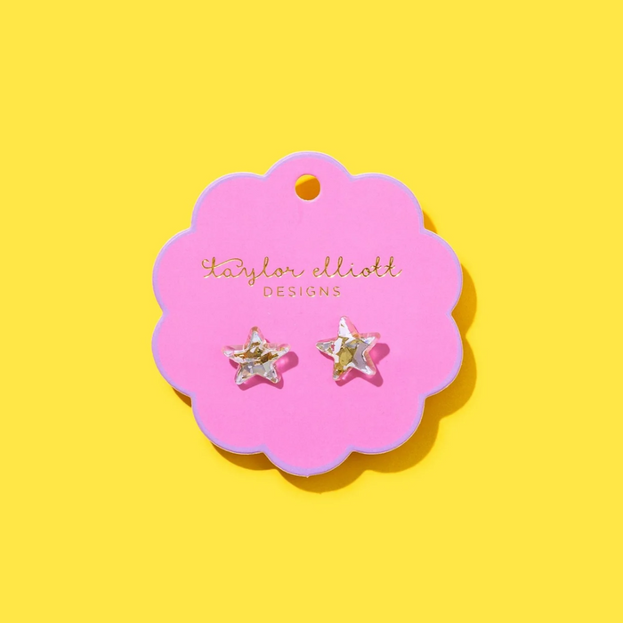 Gold + Silver Stud Earrings - Acrylic Stars - Confetti