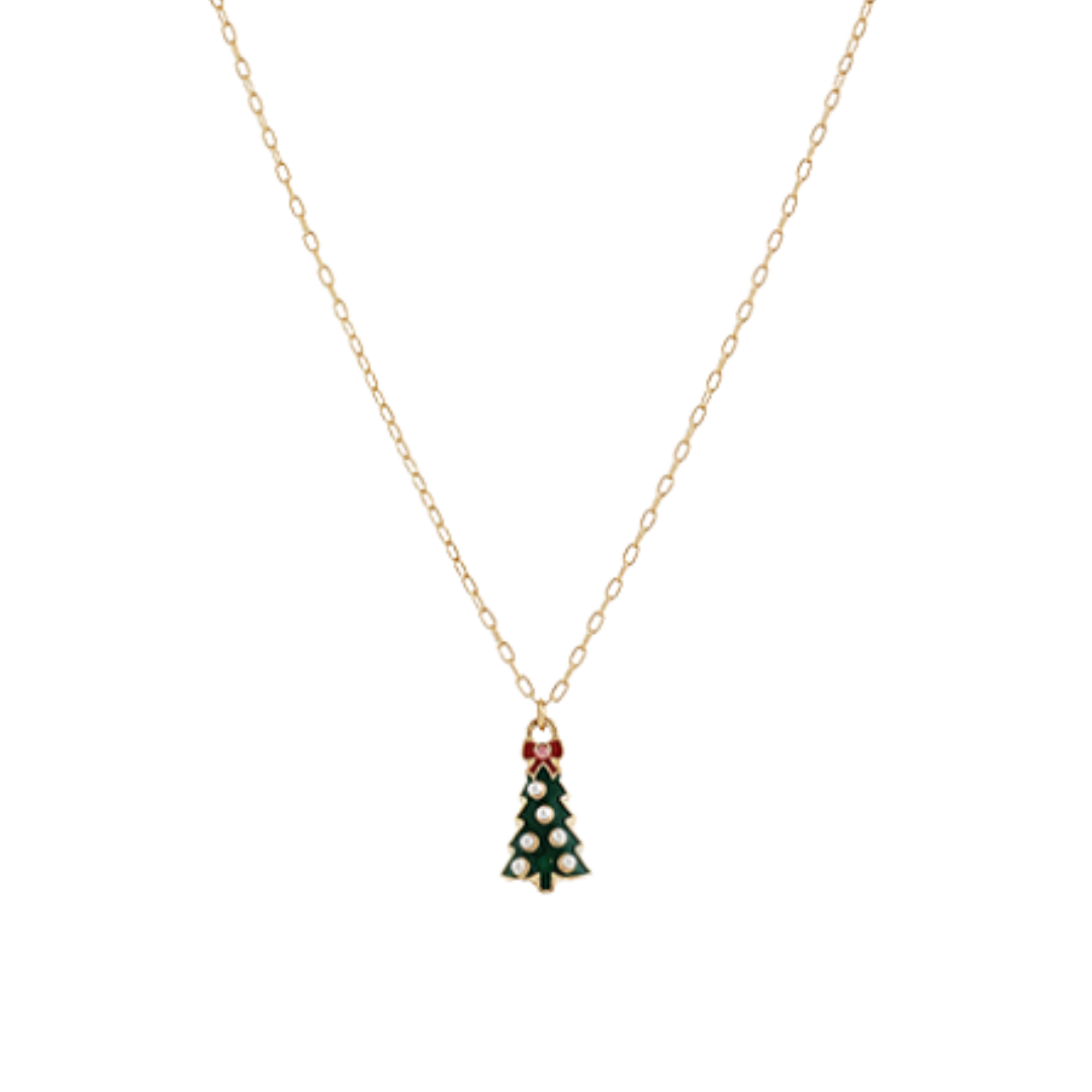Christmas Tree Enamel Pendant Necklace