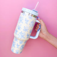 Cream & Blue Floral 40oz Tumbler