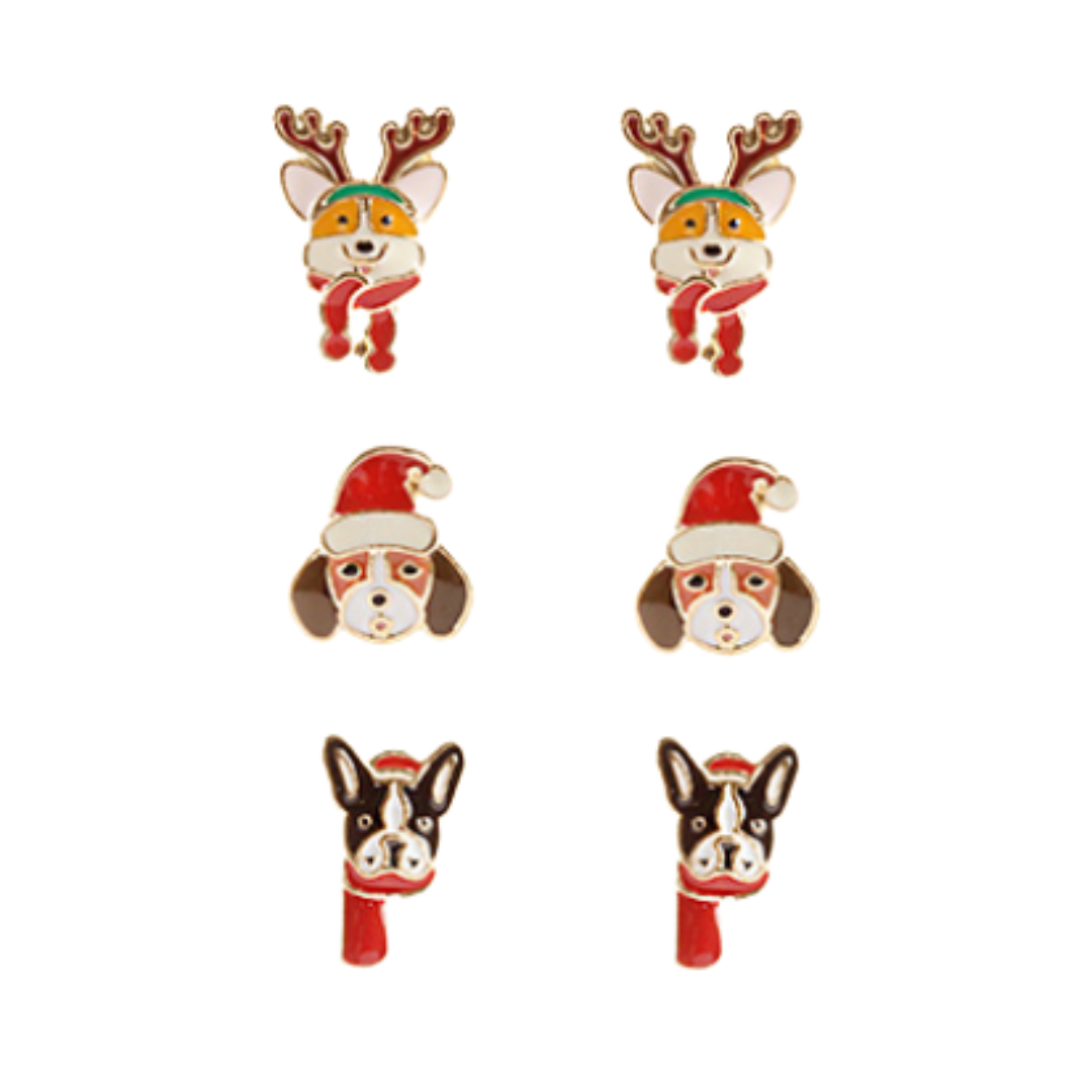 Christmas Dog Epoxy Studs Set