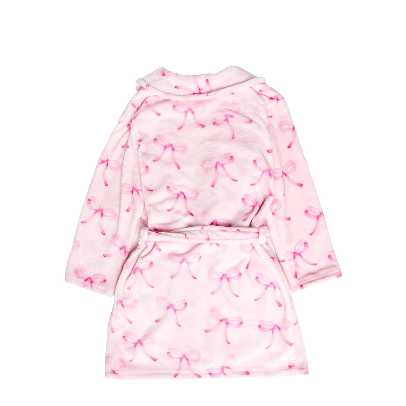 Fleece Bath Robe | Pink Bow Print
