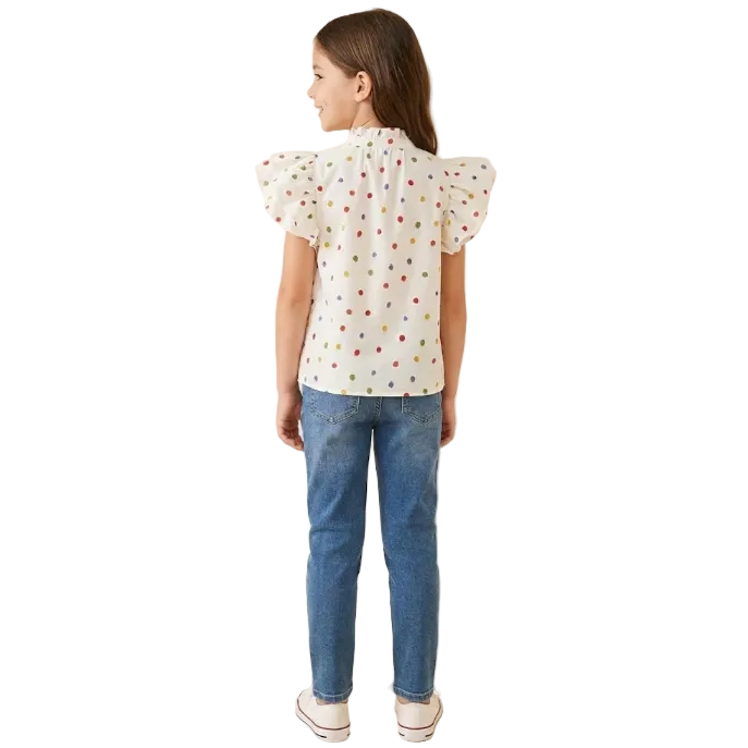 Multicolor Polka Dot Pleated Blouse