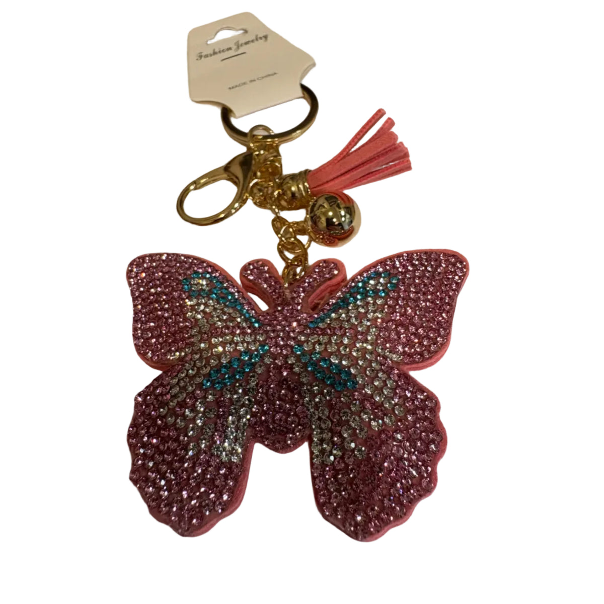 Rhinestone Keychain | Butterfly Pink/Blue