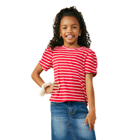 Puff Sleeve Stripe Knit Tee