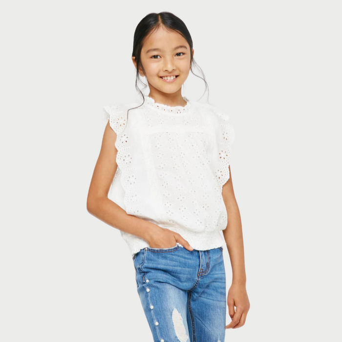 Eyelet Ruffled Sleeveless Top