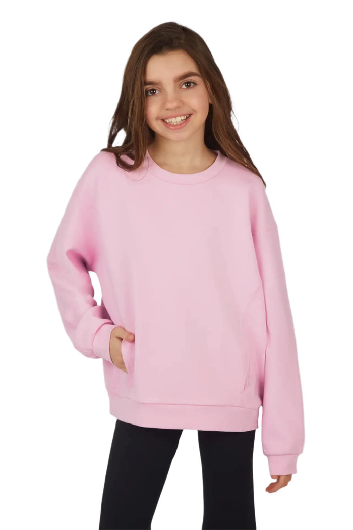 Girls Soft Scuba Zuri Crew Neck Sweatshirt, Pink Lavender