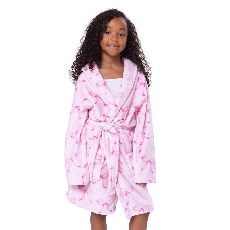 Fleece Bath Robe | Pink Bow Print