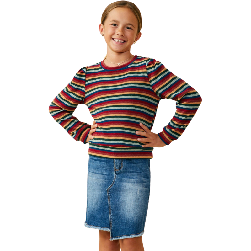 Multi Stripe Terry Knit Long Sleeve Top