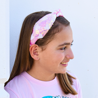 Kids Knot Headband - Pink Sequin Heart V's Day