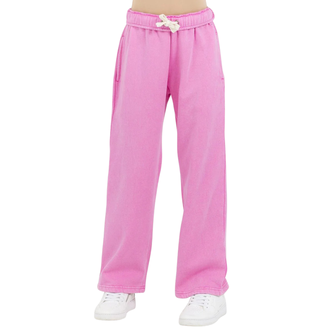 Washed Wide Leg Fleece Pant