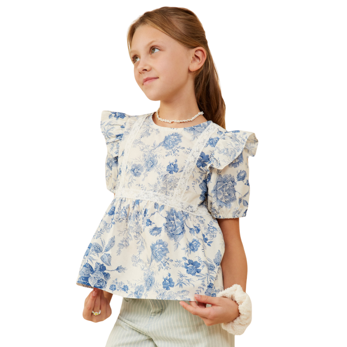 Lace Trimmed Ruffle Top