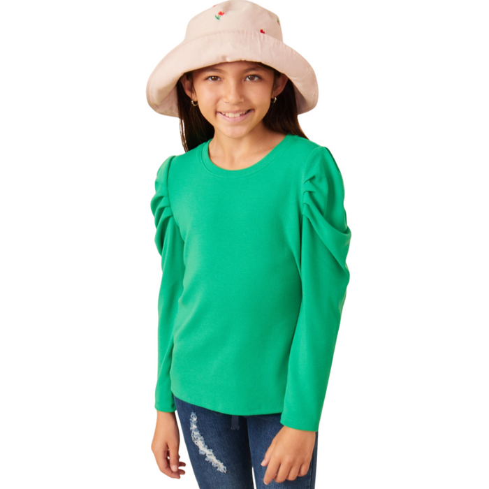 Pleated Puff Shoulder Top