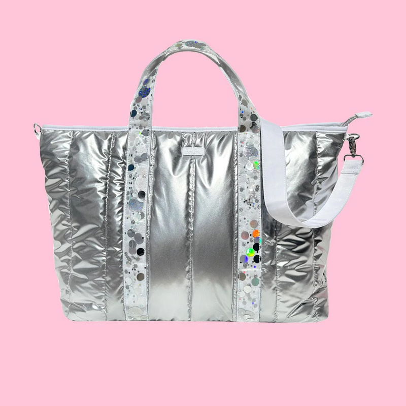 More Metallic Puffer Confetti Travel Bag