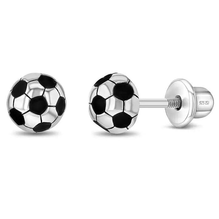 Soccer Ball Girls Earrings - Sterling Silver