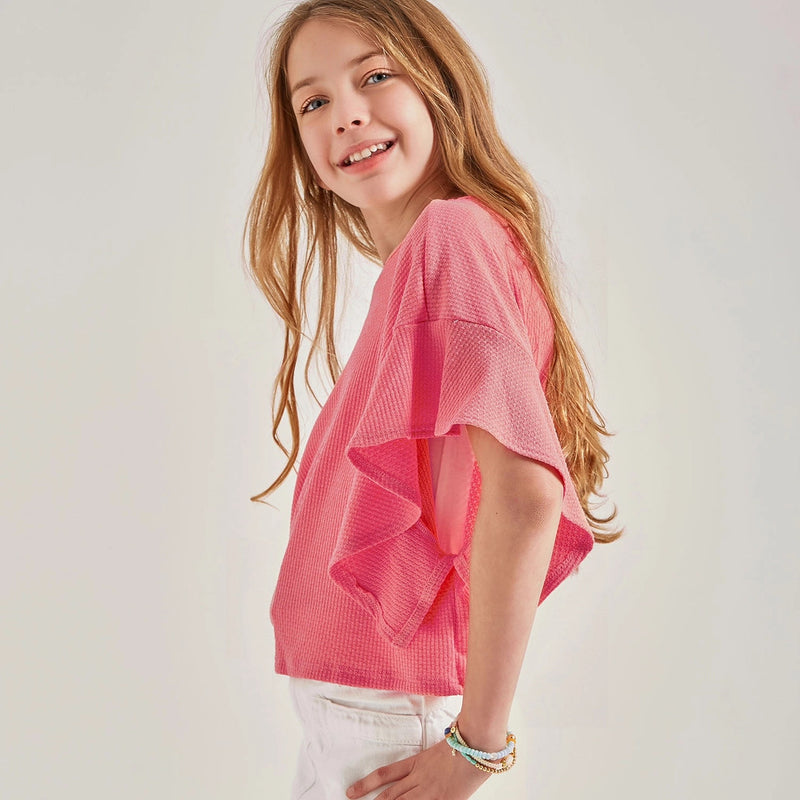 Ruffle Sleeves Loose-Fit Knit Top