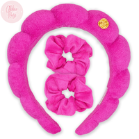 Puffy Terry Cloth Padded Spa Headband with Scrunchies | Hot Pink