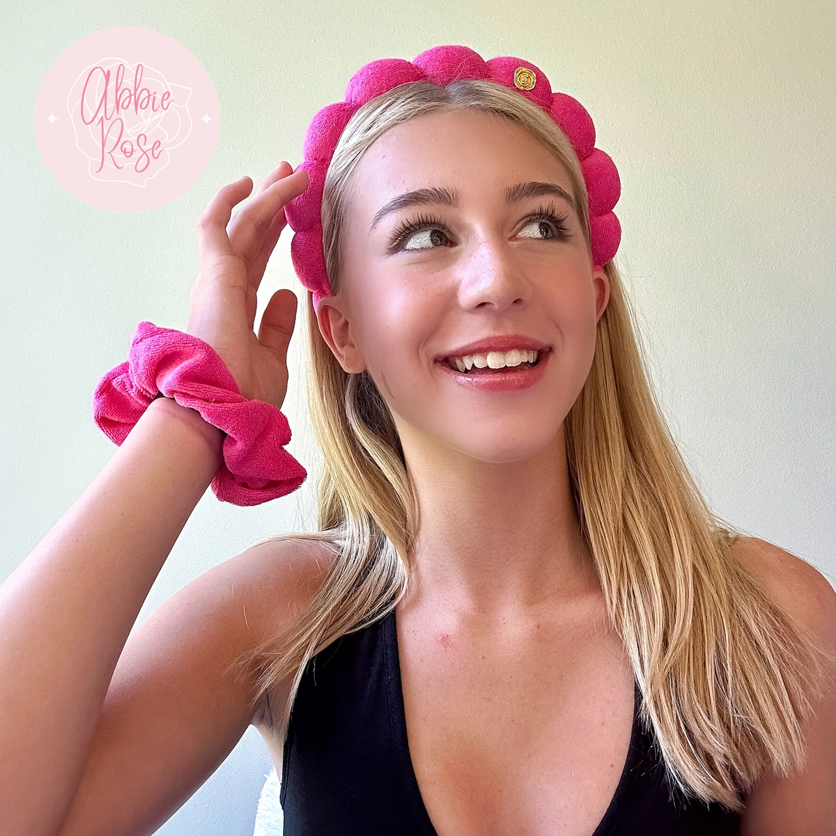 Puffy Terry Cloth Padded Spa Headband with Scrunchies | Hot Pink