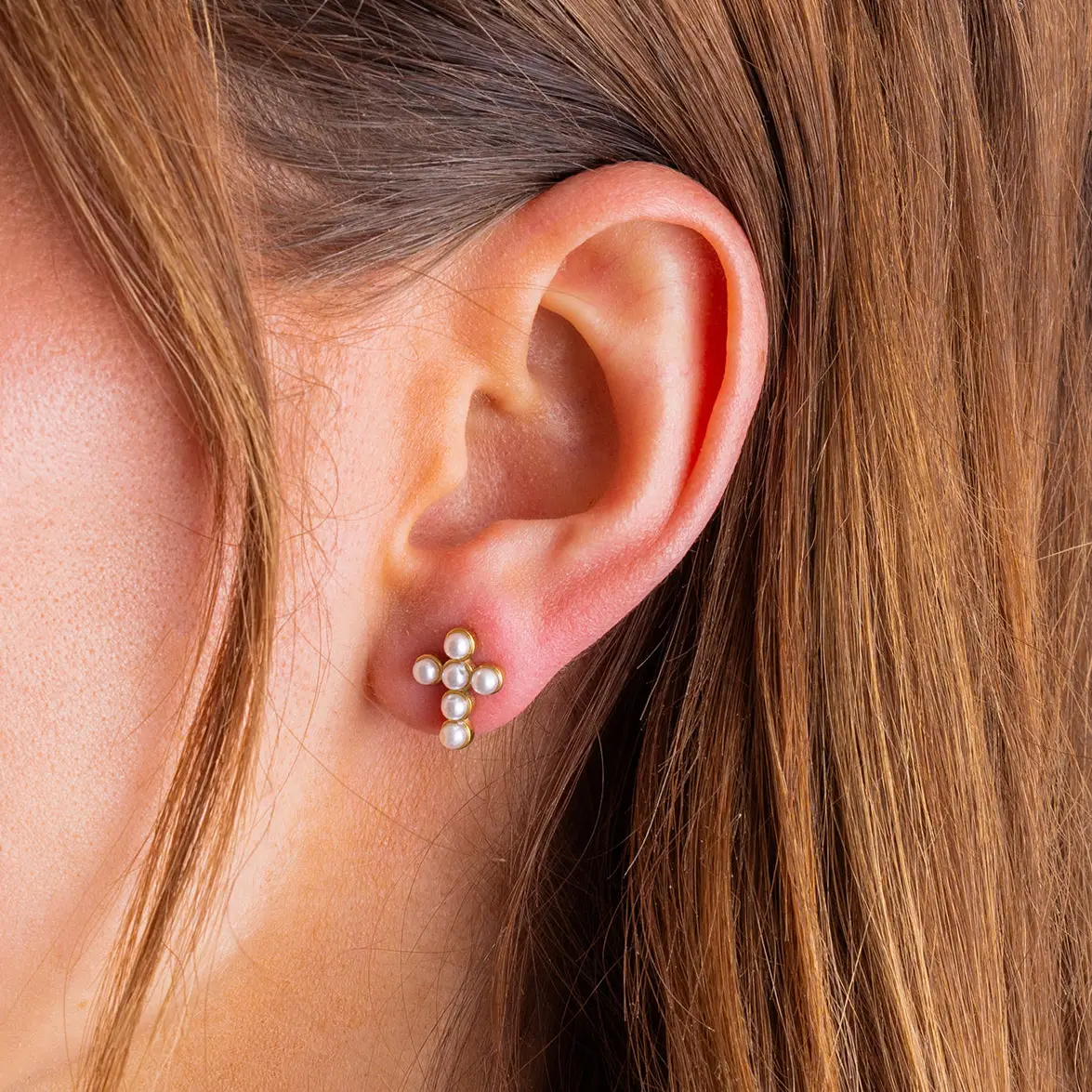 Stud Earrings Pearl Crosses - Faith