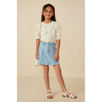 Box Pleated Washed Denim Skirt