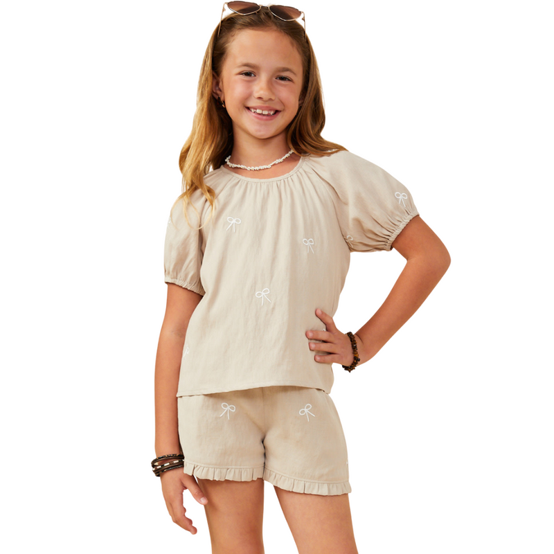 Bow Cinch Sleeve Top