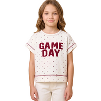 Polka Dot Game Day Patch Knit Top