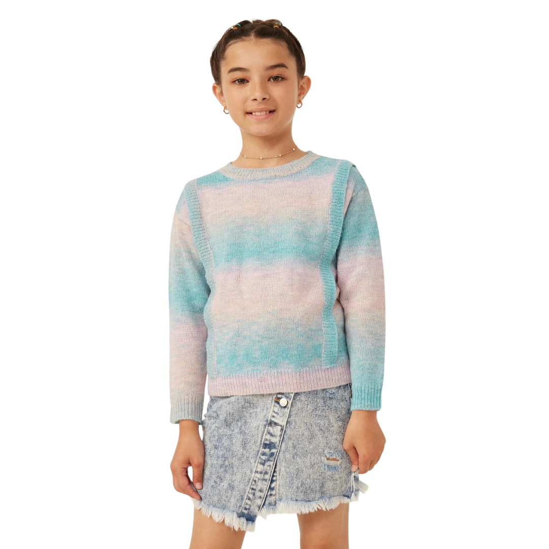 Ribbed Ruffle Pullover Ombre Sweater