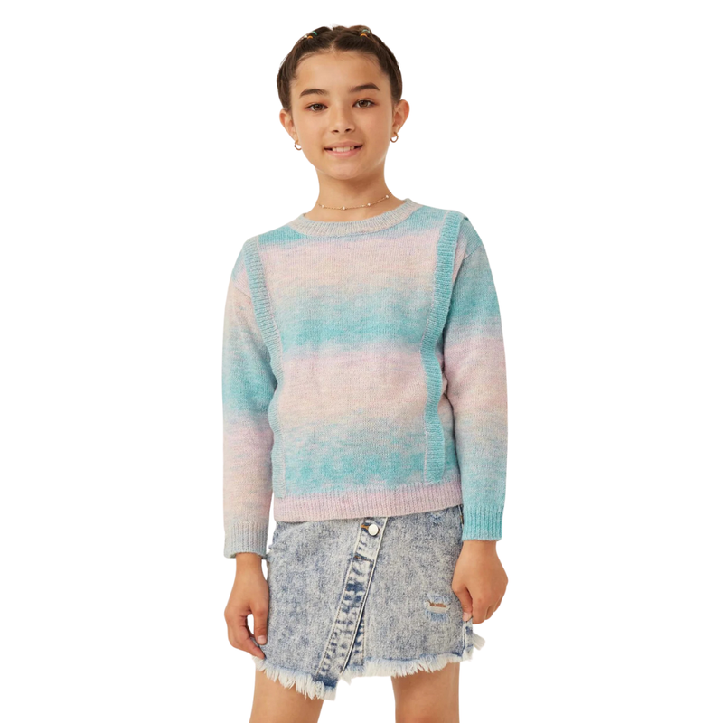 Ribbed Ruffle Pullover Ombre Sweater