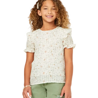 Textured Lurex Detail Printed Ruffle Top