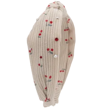 Crystallized Cotton Rib Cherry Knot Headband