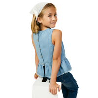 Buttoned Back Denim Peplum Tank